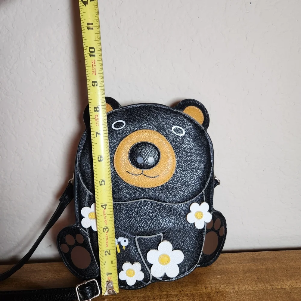 Sleepyville Critters Leather Brown Bear With Bees Kids Crossbody Purse 8 1/2